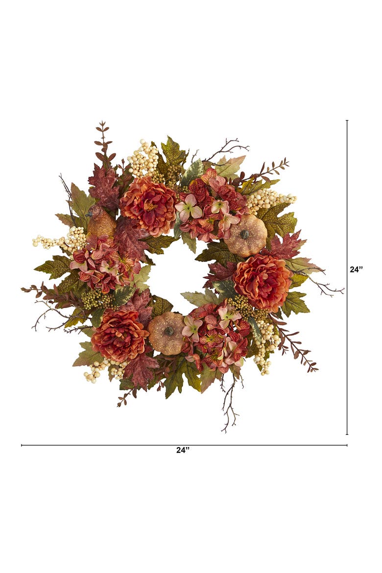 Hydrangea & Pumpkin Wreath, Alternate, color, ORANGE