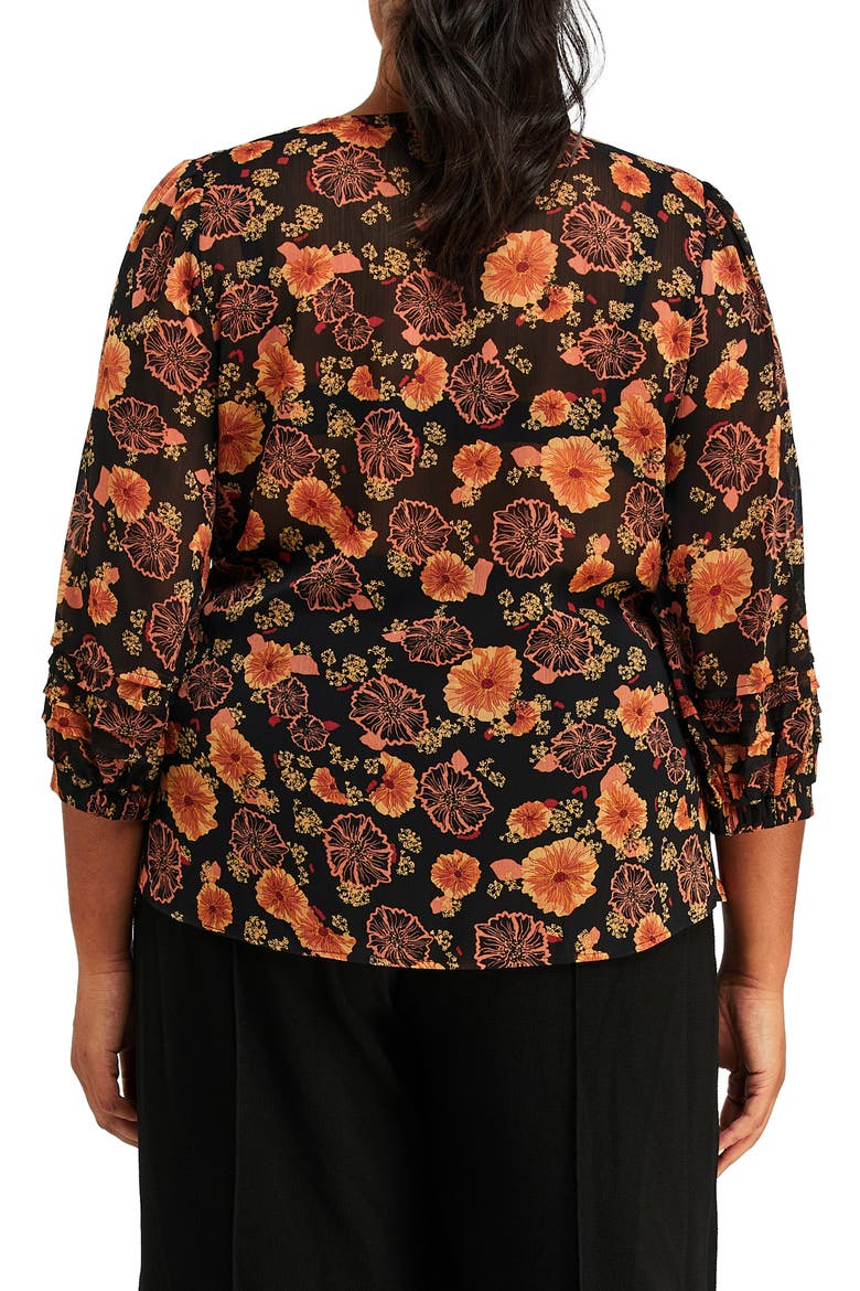Golden Blooms Faux Wrap Blouse, Alternate, color, PRINT