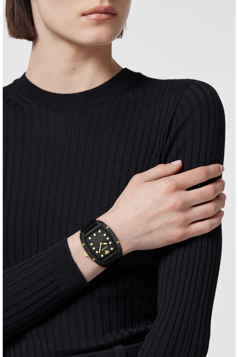 Dominus Ceramic Strap Watch, 44mm x 36mm, Alternate, color, BLACK