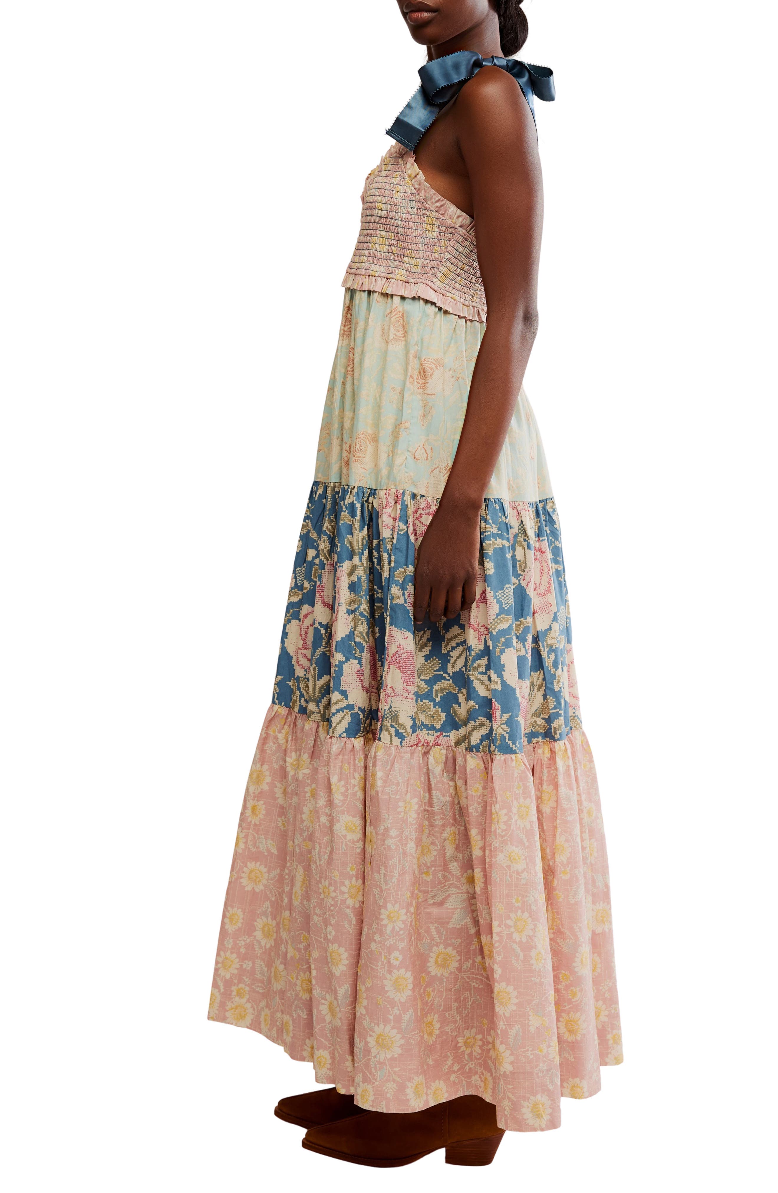 free people bluebell cotton mixed prints maxi dress Free People Bluebell Mixed Print Cotton Maxi Dress In Lilac Combo