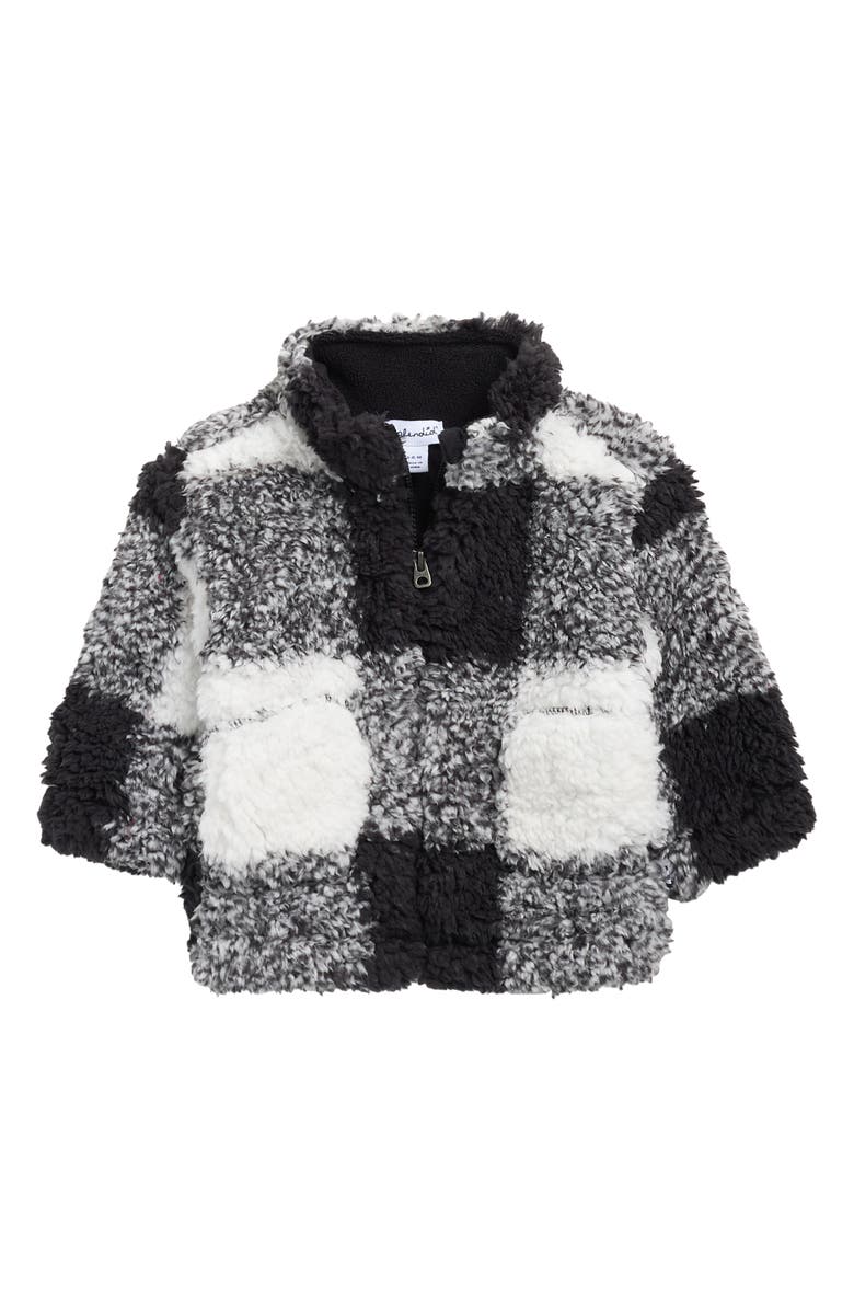 Splendid Check Faux Fur Jacket, Main, color, Black Plaid