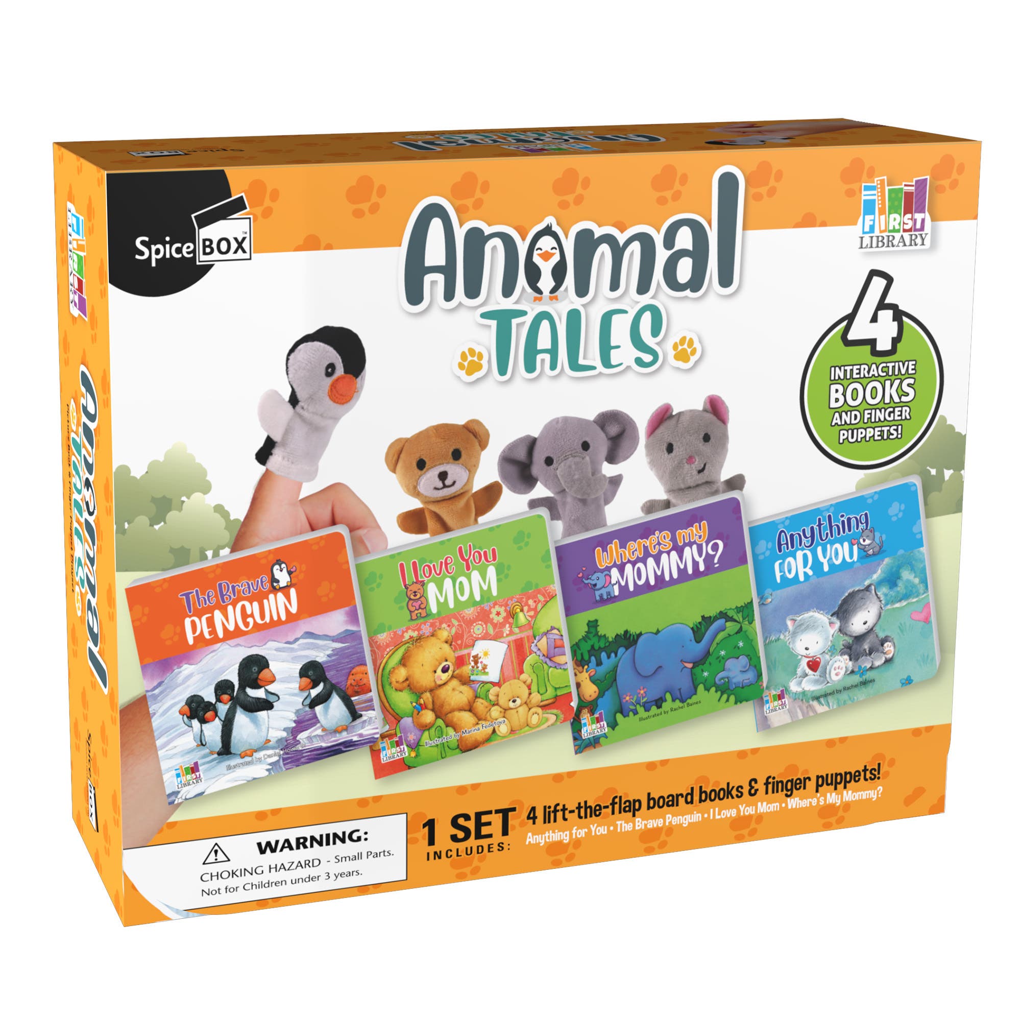 First Library Animal Tales with Interactive Board Books & Finger Puppets in Multicolored 