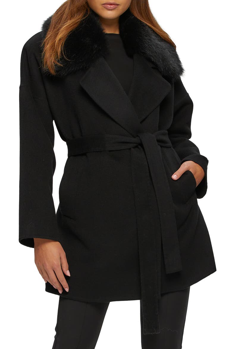 Loro Piana Wool And Cashmere Blend Belted Jacket With Detachable Toscana Trim, Main, color, BLACK/BLACK