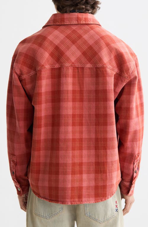 Scotch & Soda Check Washed Denim Overshirt In Red