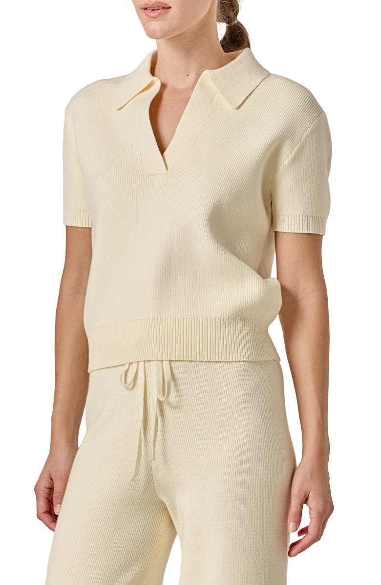 English Factory Johnny Collar Knit Top, Alternate, color, Ivory