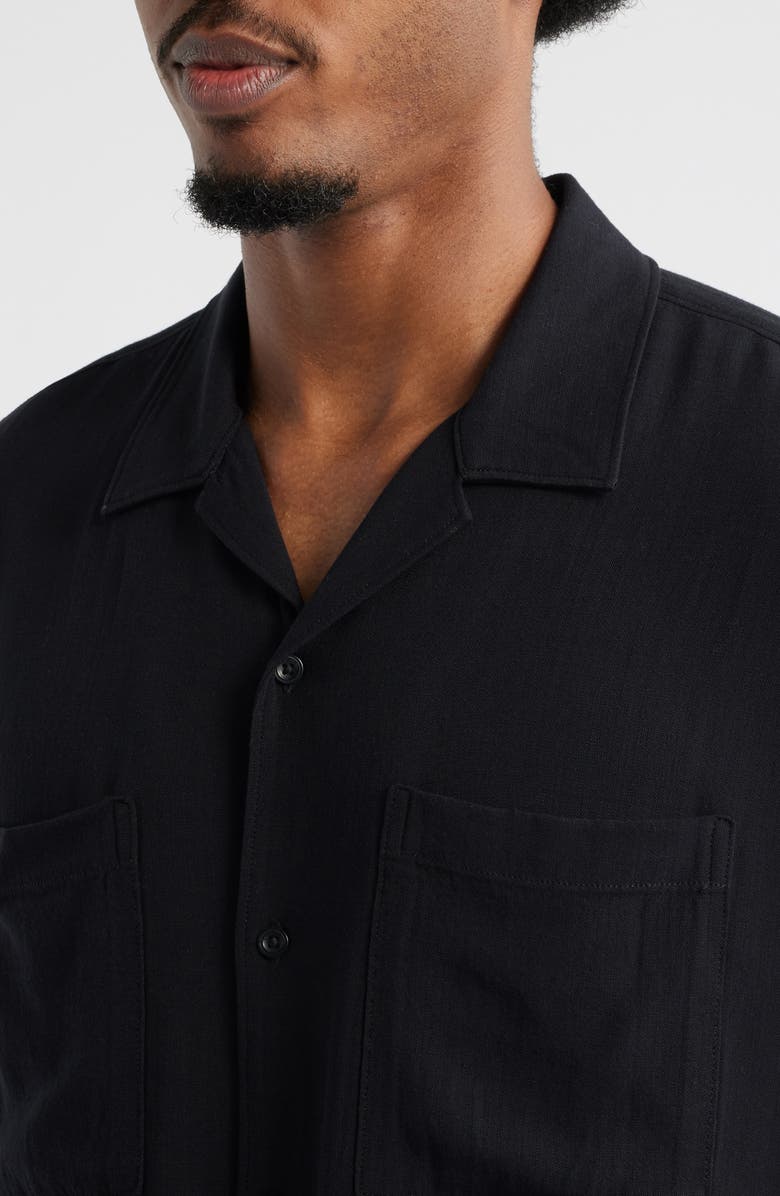 Open Edit Solid Camp Shirt, Alternate, color, Black Caviar