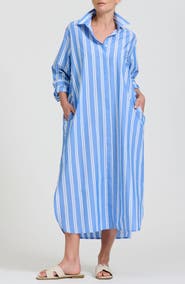SHIRTY Button Side Stripe Cotton Shirtdress