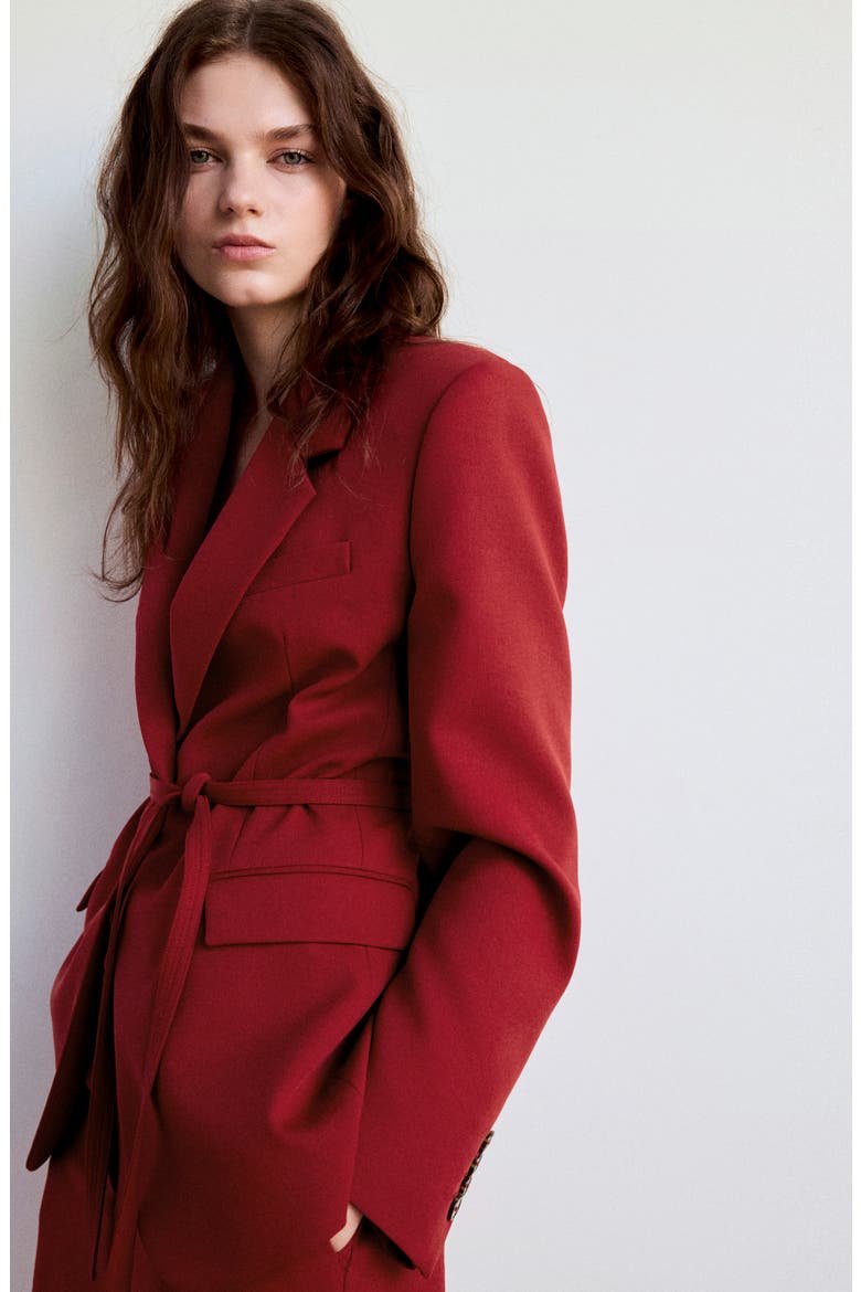 Double Breasted Blazer with Tie Belt, Alternate, color, DARK ORANGE