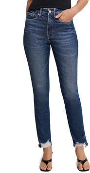 Good American Good Legs Chewed Hem Ankle Straight Leg Jeans