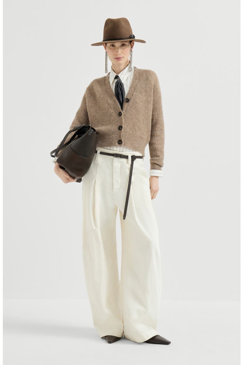 Mohair, cotton and wool Diamond yarn English rib cardigan, Alternate, color, Light Brown