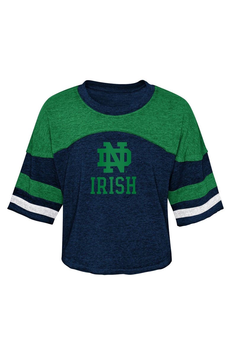 Outerstuff Girls Youth Navy Notre Dame Fighting Irish Sunday Friday Sleeve Stripe Jersey T-Shirt, Alternate, color, 