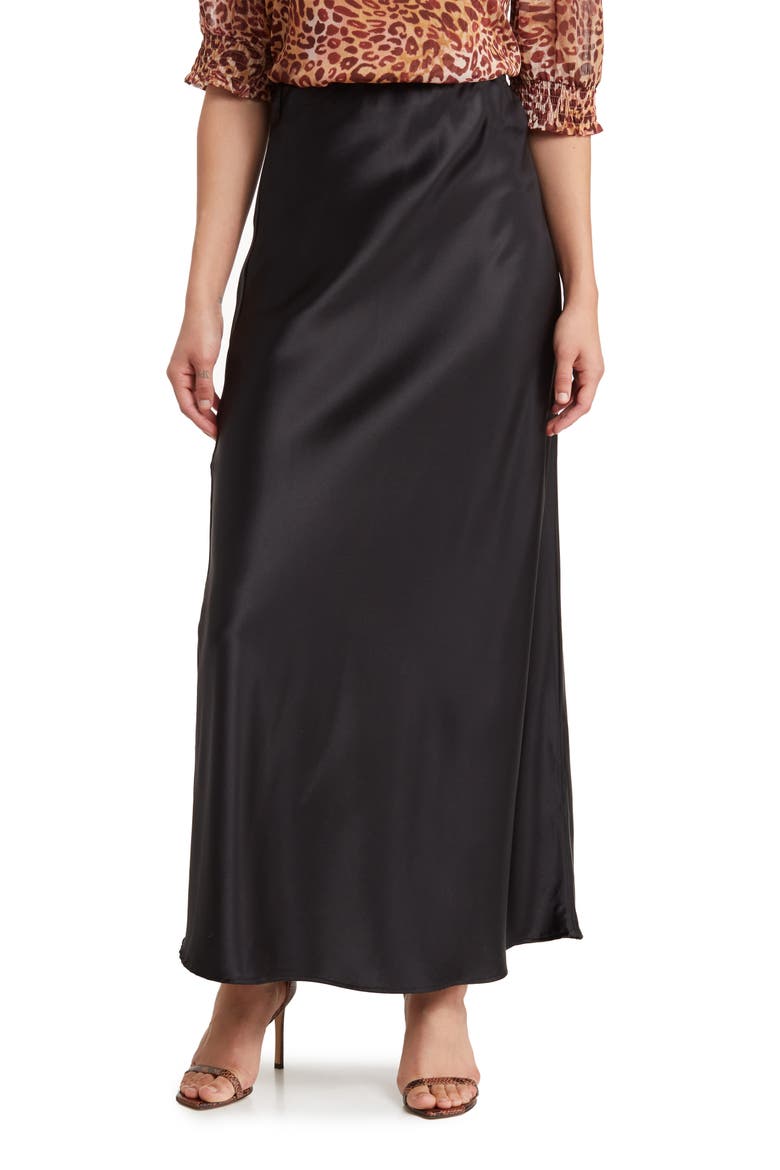 Satin A-Line Skirt, Main, color, BLACK