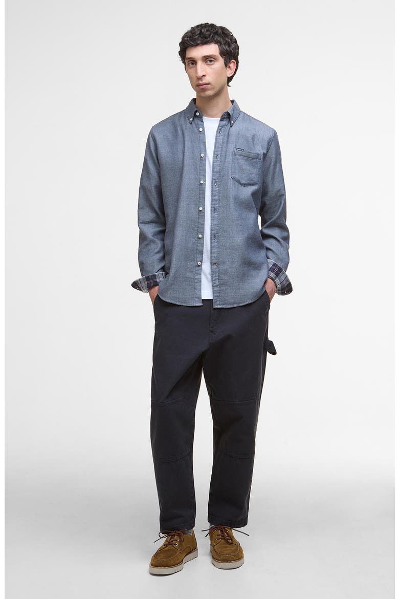 Buckley Tailored Fit Cotton Herringbone Button-Down Shirt, Alternate, color, DARK NAVY