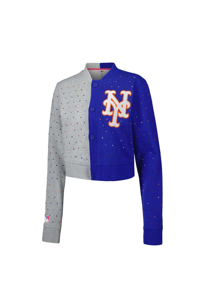 Women's Terez Gray/Royal New York Mets Cropped Button-Up Cardigan, Alternate, color, Gray