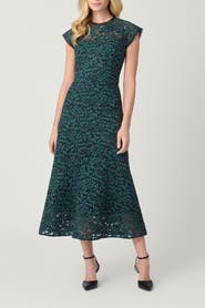 Shoshanna Corded Lace Raven Midi Dress