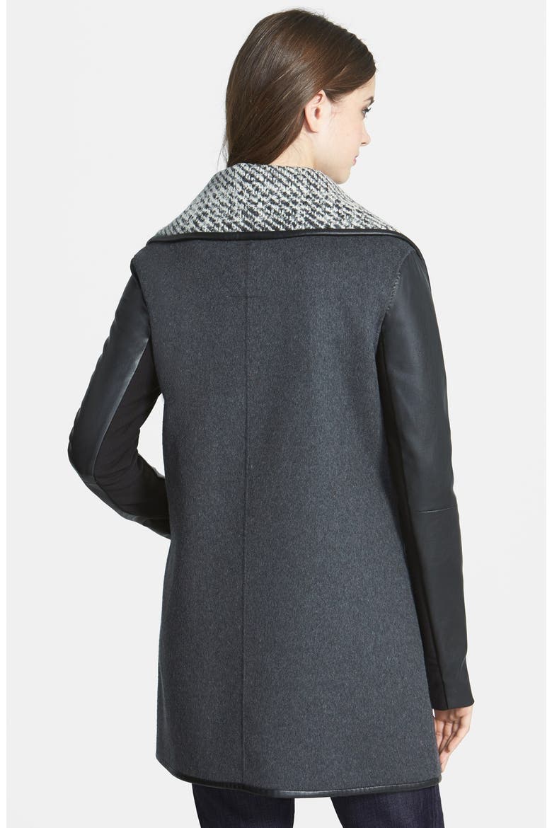 Faux Leather Sleeve Wool Blend Coat, Alternate, color, CHARCOAL COMBO