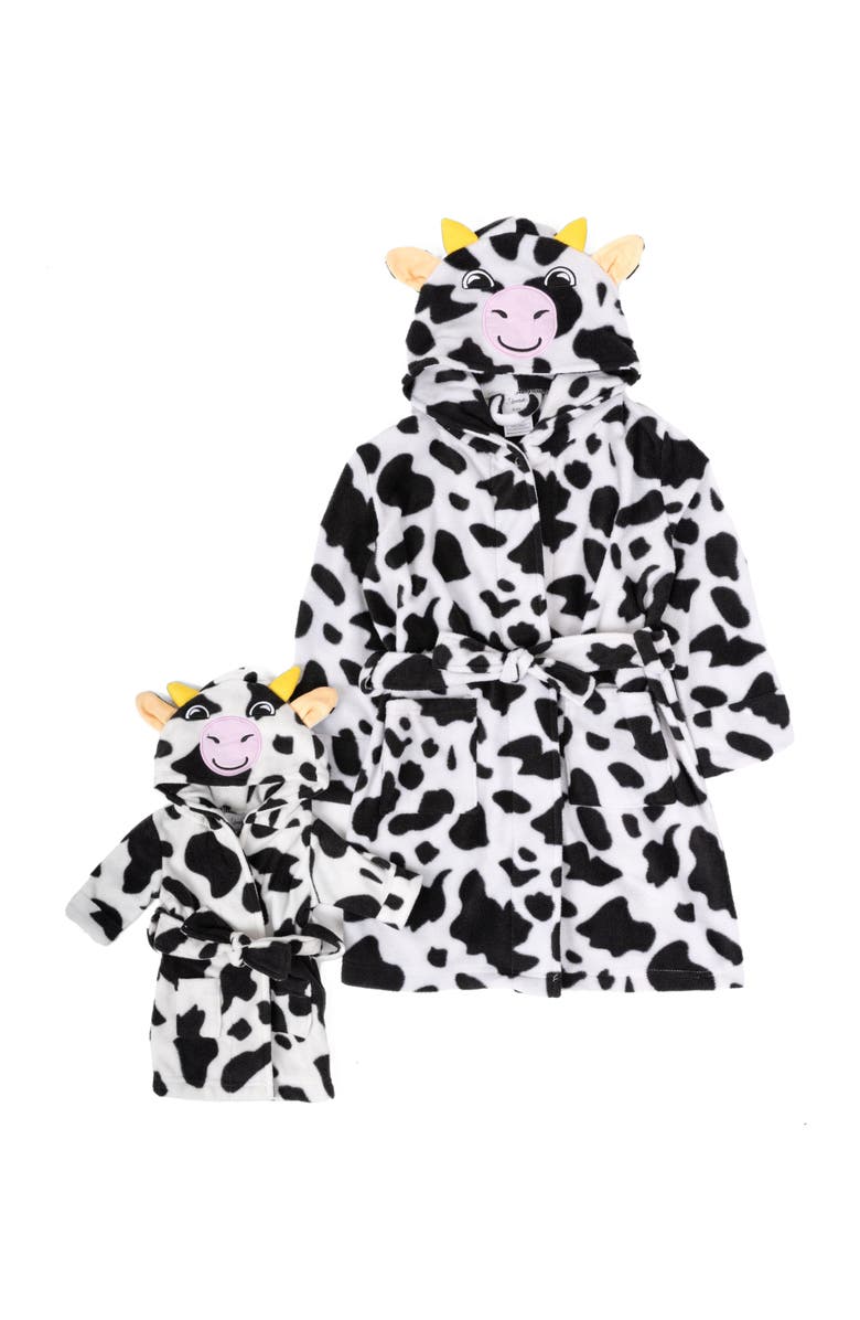 Leveret Girls Fleece Hooded Robe with Matching Doll Robe, Alternate, color, Cow