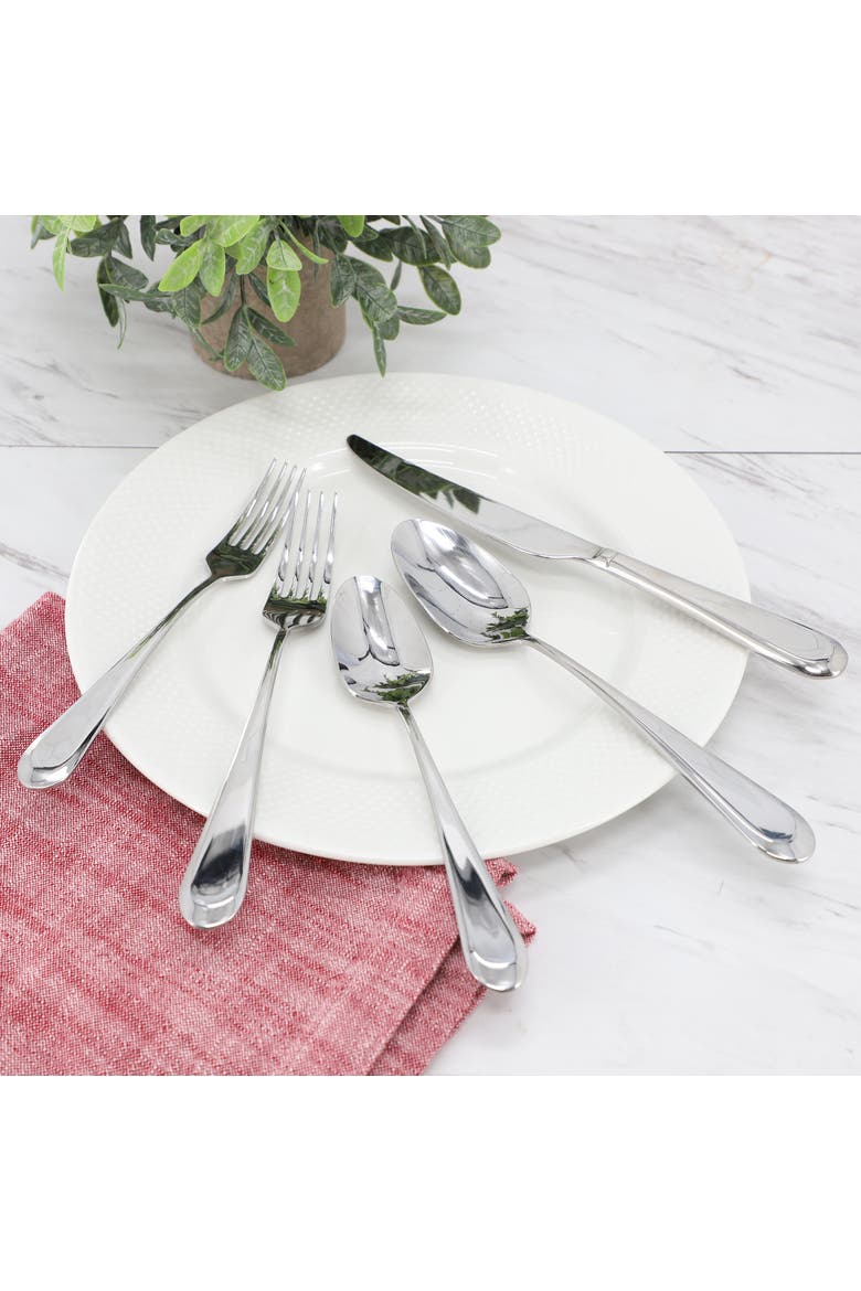 Claudine 20 Piece Stainless Steel Flatware Set, Alternate, color, Metallic Silver