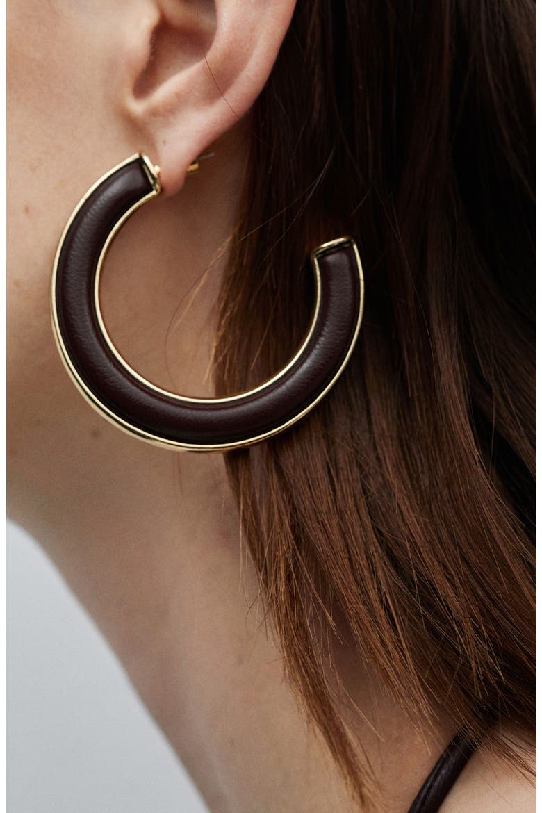 Faux Leather Hoop Earrings, Alternate, color, GOLD/BROWN