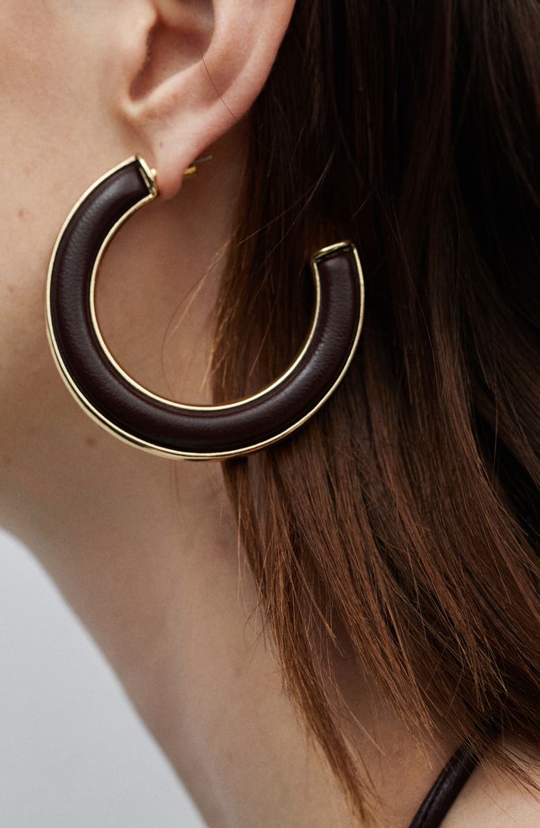 MANGO Faux Leather Hoop Earrings, Alternate, color, 