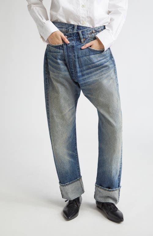 R13 Cuffed Crossover Straight Leg Jeans In Blue