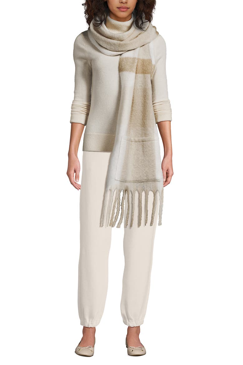 Brushed Blanket Scarf, Main, color, Ivory/Champagne Plaid