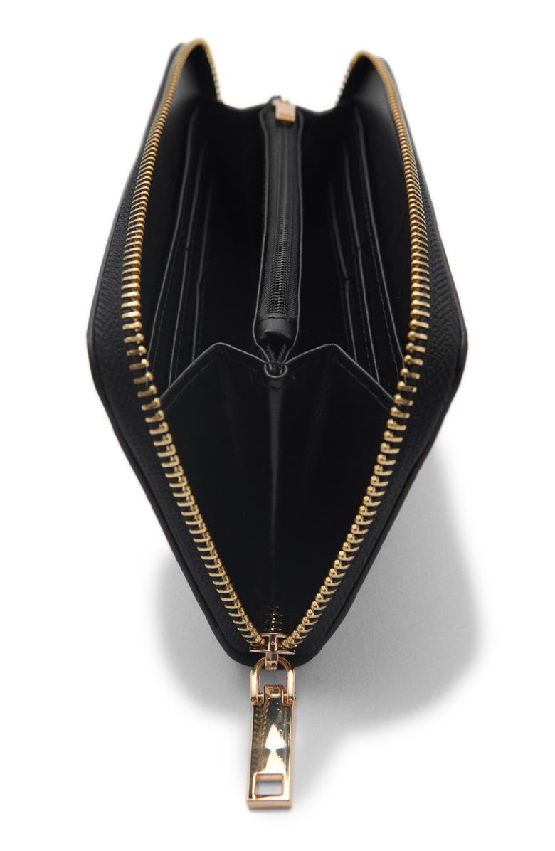 MANGO Croc Embossed Faux Leather Wallet, Alternate, color, Black