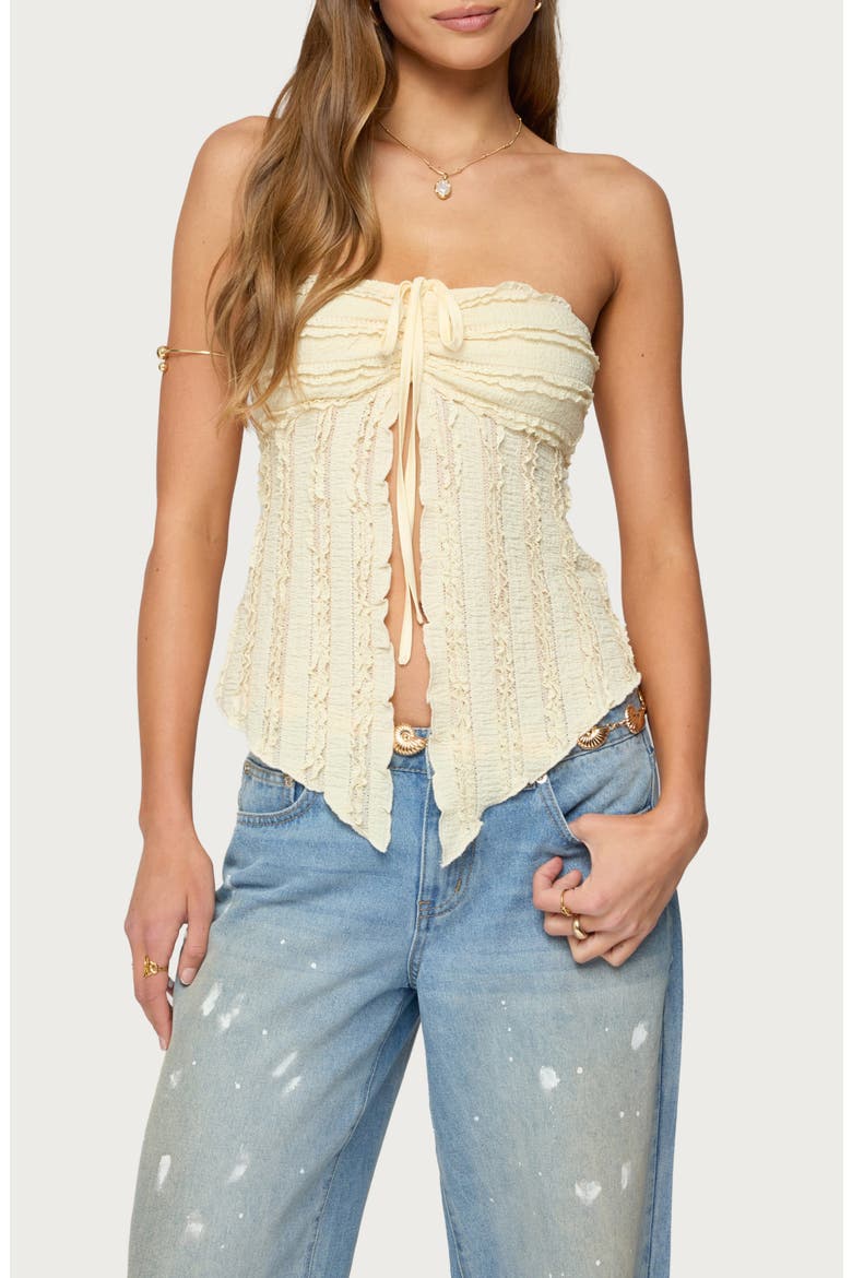 Ruffle Split Front Strapless Top, Main, color, YELLOW