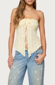 EDIKTED Ruffle Split Front Strapless Top