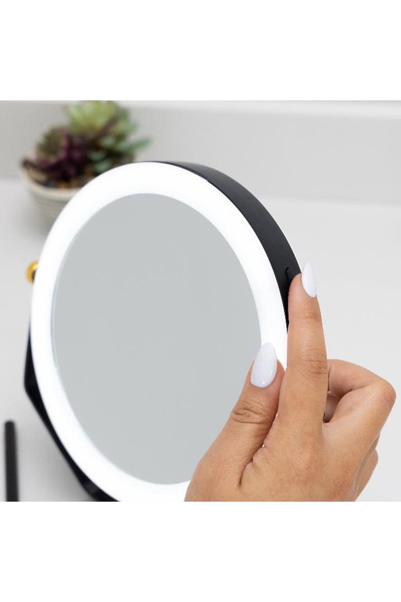 Lighted Makeup Mirror with 5X/1X Magnifications, Swivel & Battery, Alternate, color, Black