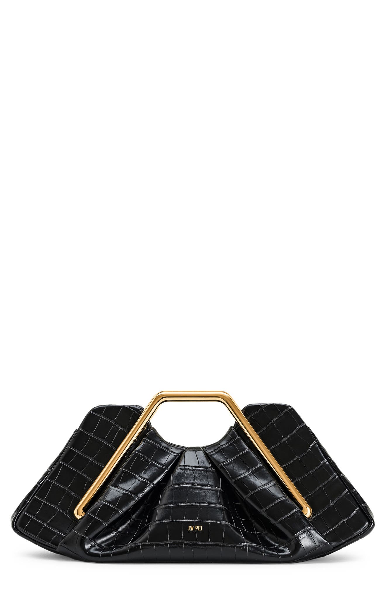 JW PEI Lila Croc Embossed Faux Leather Clutch, Main, color, Black