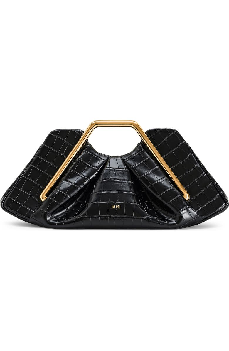 JW PEI Lila Croc Embossed Faux Leather Clutch, Main, color, Black
