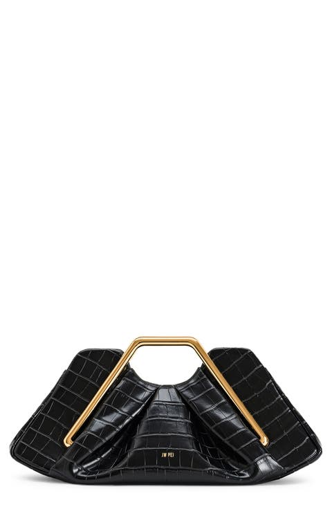 Lila Croc Embossed Faux Leather Clutch