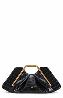 Lila Croc Embossed Faux Leather Clutch