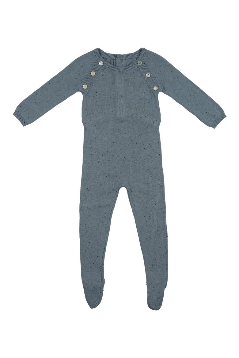Speckled Button Accent Footie, Main, color, FLECKED BLUE