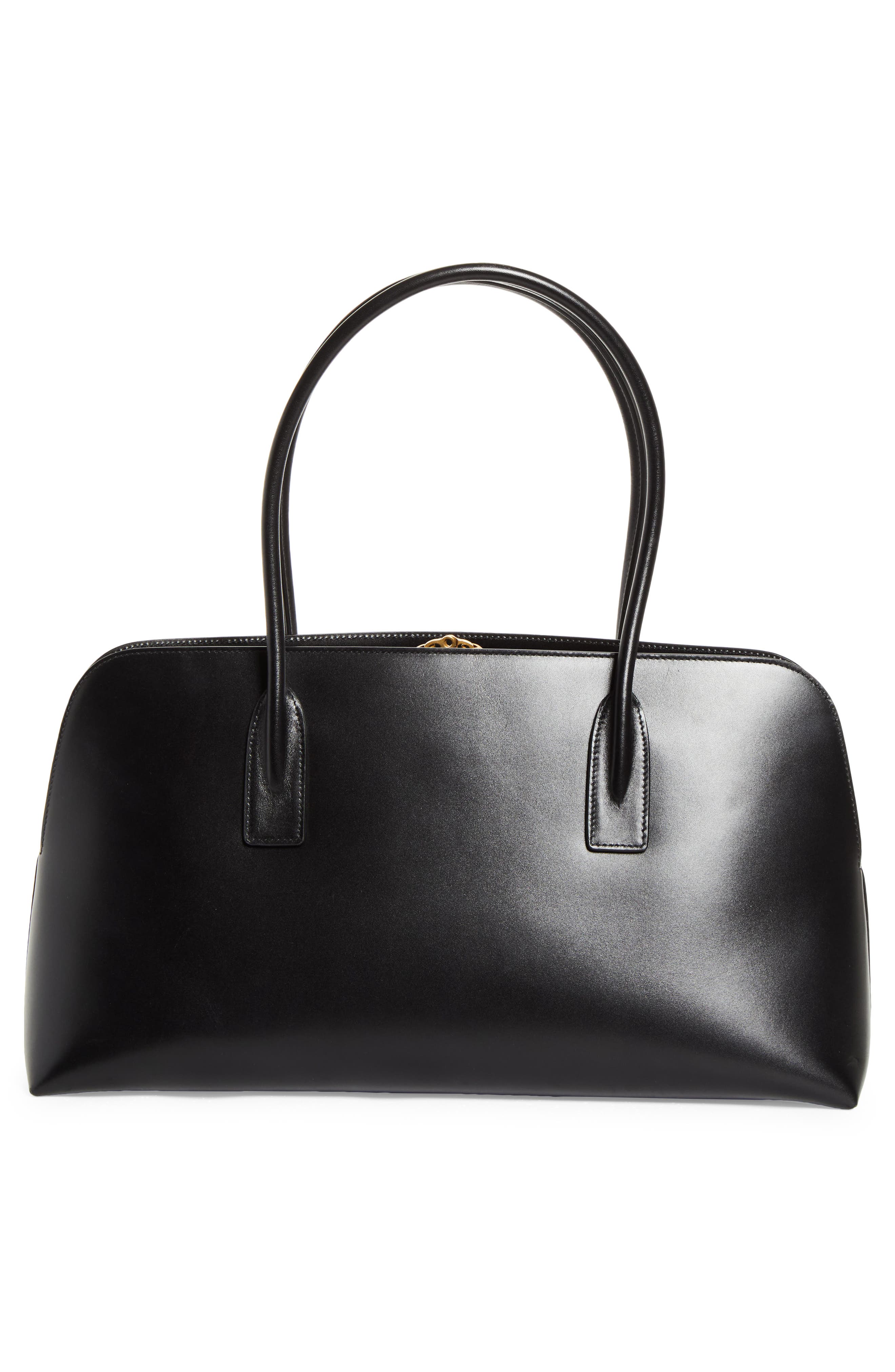 Saint Laurent Large Sac de Jour Leather Bowling Bag, Alternate, color, Noir