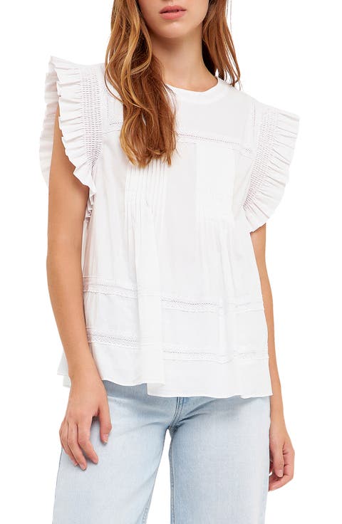 Ruffle Sleeve Cotton Poplin Top