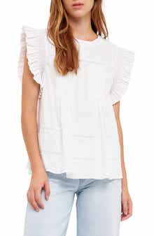 English Factory Ruffle Sleeve Cotton Poplin Top