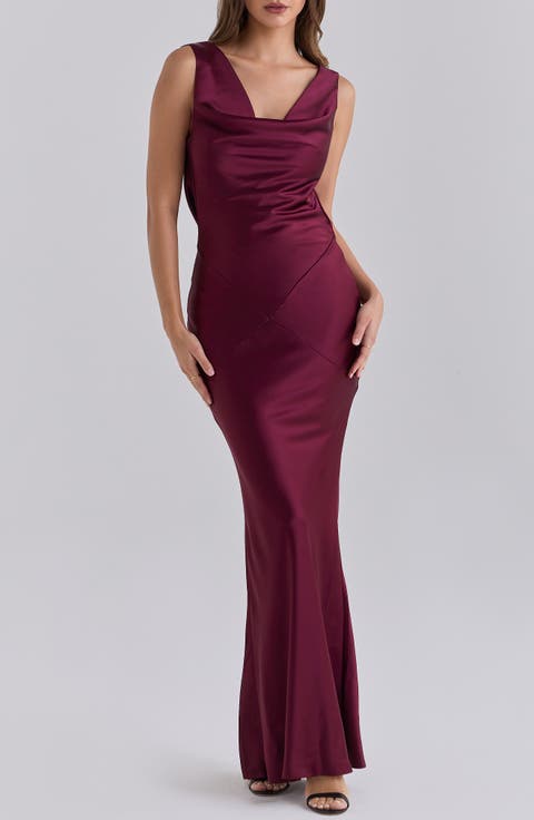 Safaira Cowl Neck Satin Maxi Dress