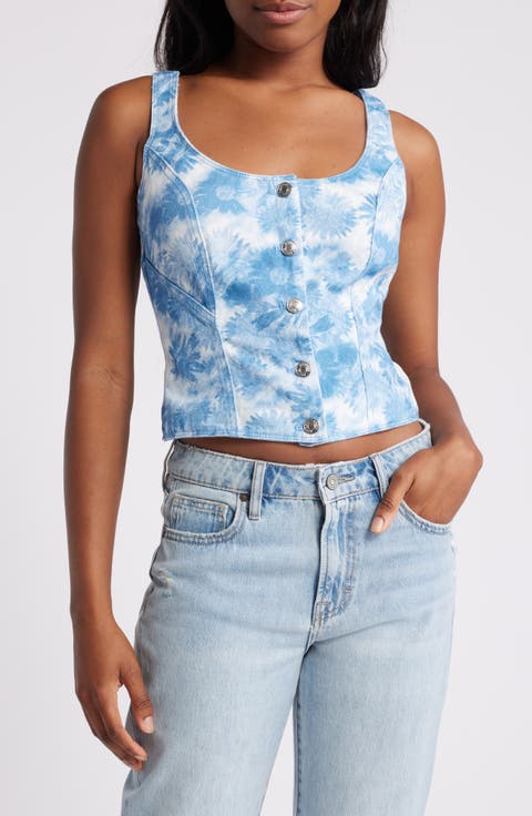 Blue Floral Denim Top