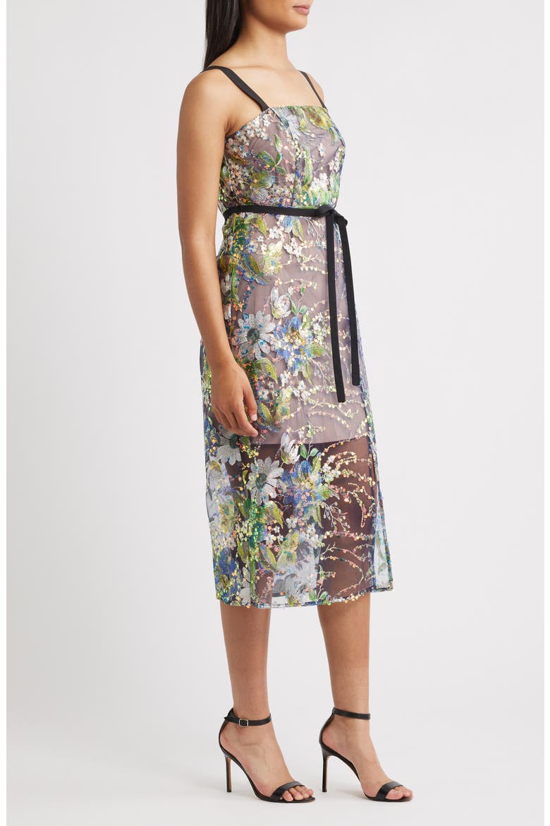 Embroidered Floral Sequin Cocktail Dress, Alternate, color, GREEN MULTI