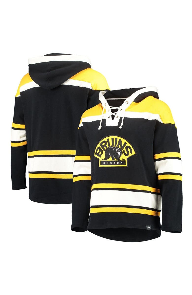 '47 Men's '47 Black Boston Bruins Superior Lacer Pullover Hoodie, Main, color, 