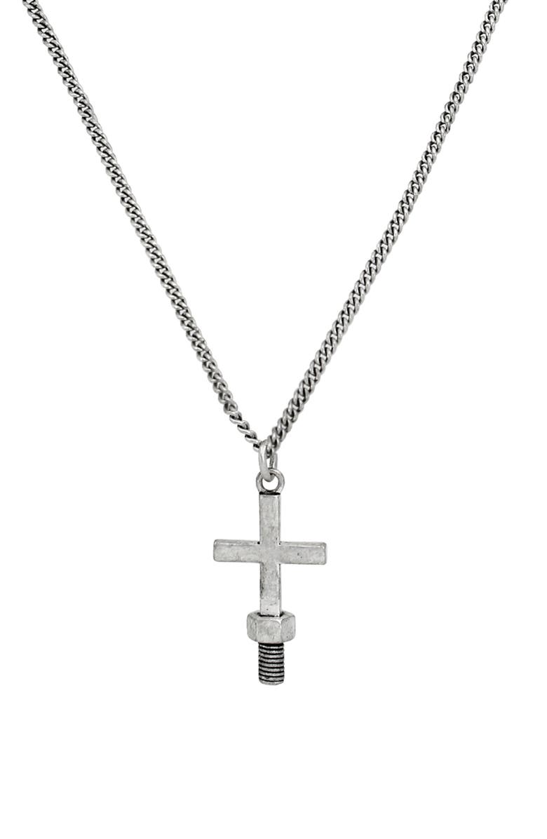 AllSaints Men
s Screw Cross Pendant Necklace, Alternate, color, 