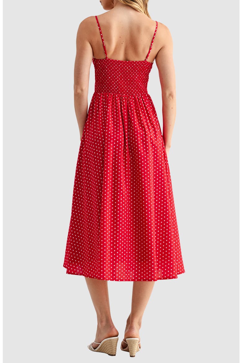 Polka Dot Corset Bodice Midi Sundress, Alternate, color, RED IVORY