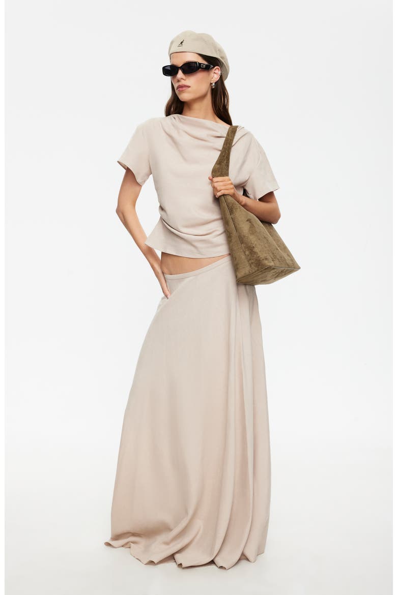 Halcyon Cowl Neck Crop Linen Blend Top, Alternate, color, BEIGE