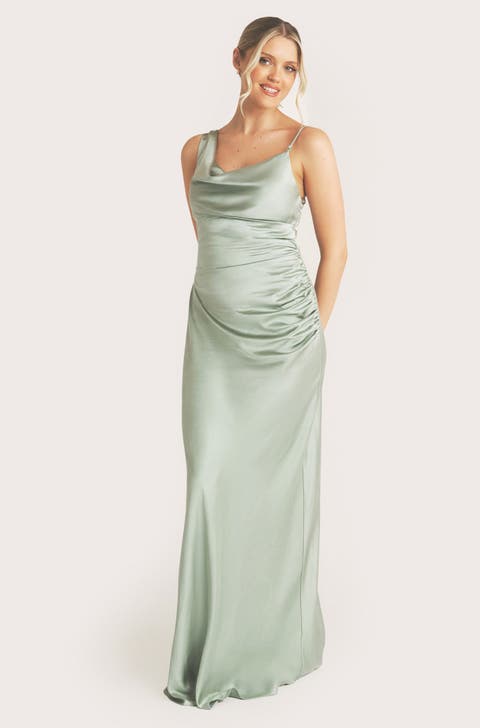 Cowl Front Asymmetric Bridesmaid Dress