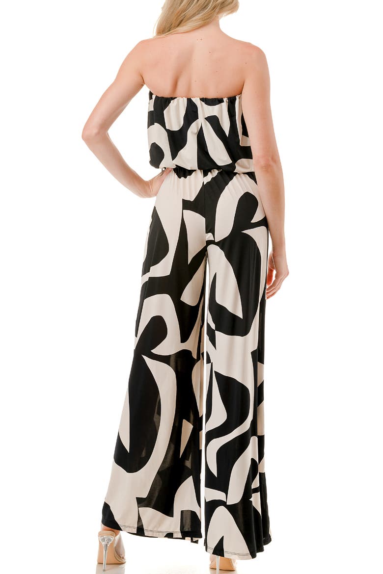 Printed Wide Leg Strapless Jumpsuit, Alternate, color, BLACK/ WHITE