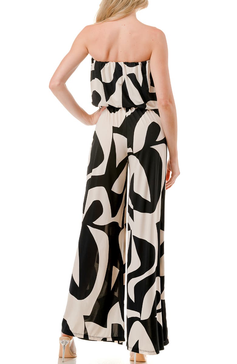 O.L. Printed Wide Leg Strapless Jumpsuit, Alternate, color, Black/ White