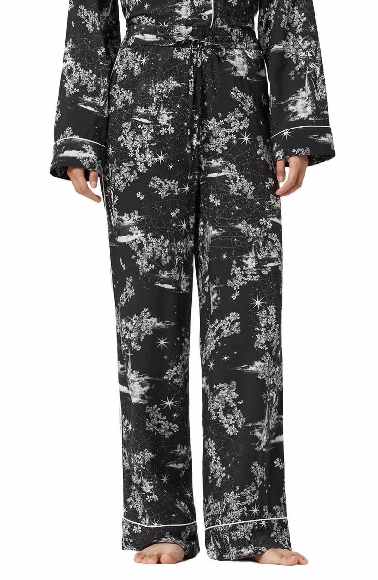 AllSaints Maude Contrast Piping Pajamas, Alternate, color, Maria Black
