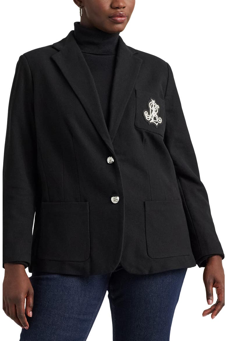 Crested Stretch Cotton Blazer, Main, color, BLACK